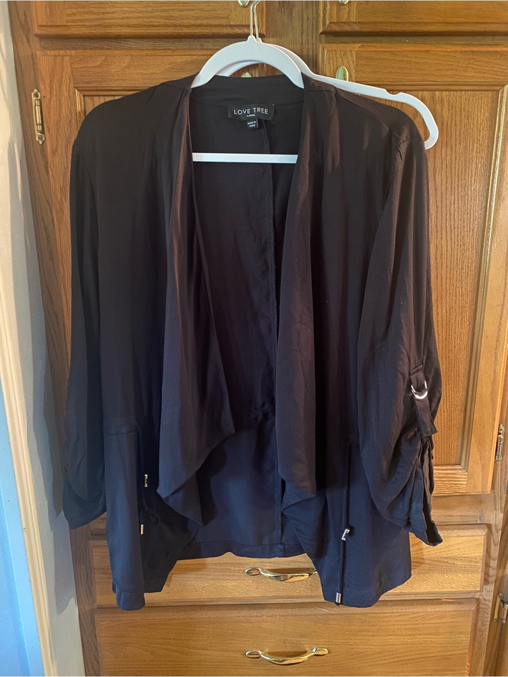 Love Tree Black Open-Front Draped Blazer
